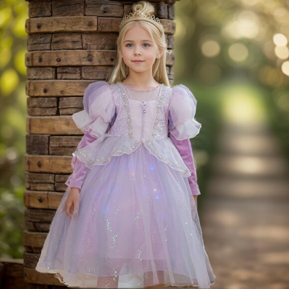 🌸 Rapunzel-Inspired Princess Dress + Braided Hairpiece 🌸